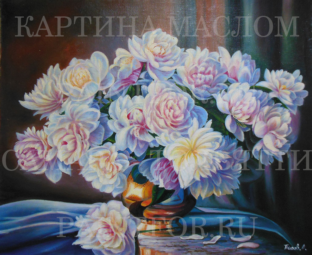 Картина маслом Белые пионы 50х60